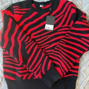 The Kooples Black & Red Zebra-Stripe Crewneck Sweater NWT